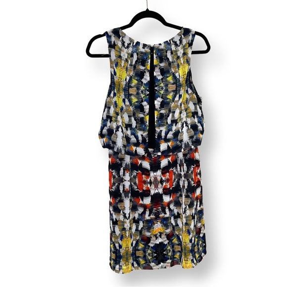 [ 1 STATE ]Multicolored Brush Stroke Layered Sheer Sleeveless Dress: L: Like New - Picture 4 of 6
